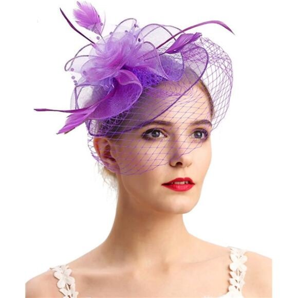 Fascinators Hats 20s 50s Hat Pillbox Hat Cocktail Tea Party Headwear with Veil - Picture 1 of 5